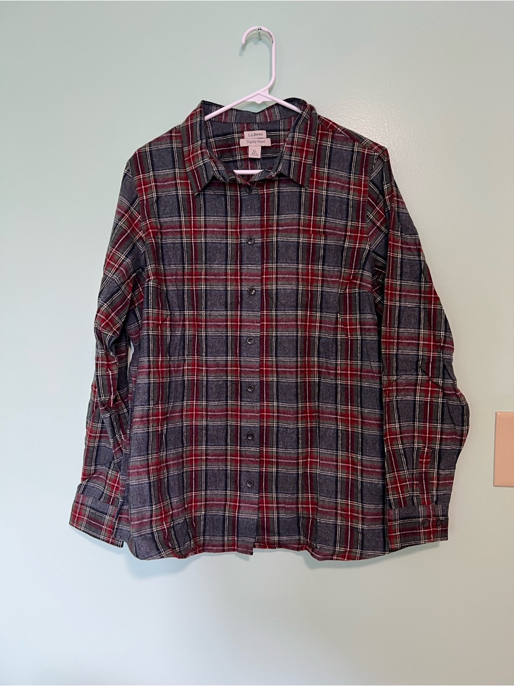 L.L.Bean Gray, Red & Blue Plaid Button-Down Shirt